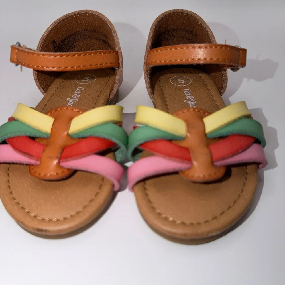 Cat‎ & Jack Girls Size 5 Rainbow Strappy Sandals Boho Summer Fisherman Shoes 363